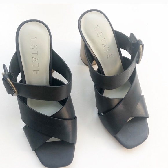 1.State Black Icendra Flared Block Heeled Mules 9 - Picture 7 of 8